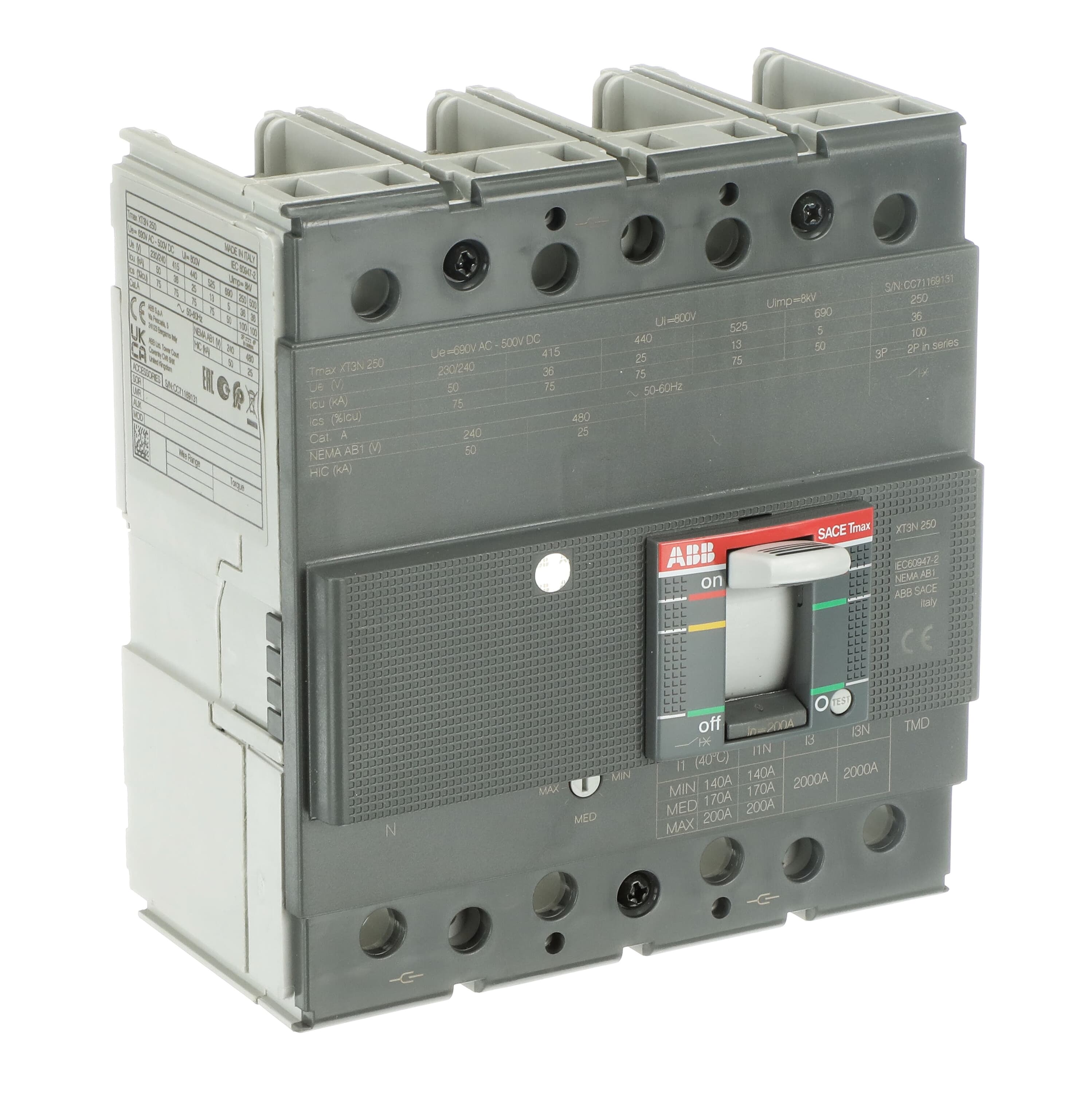 ABB 1SDA068069R1 XT3N 250 TMD 200-2000 4p F F InN=100%