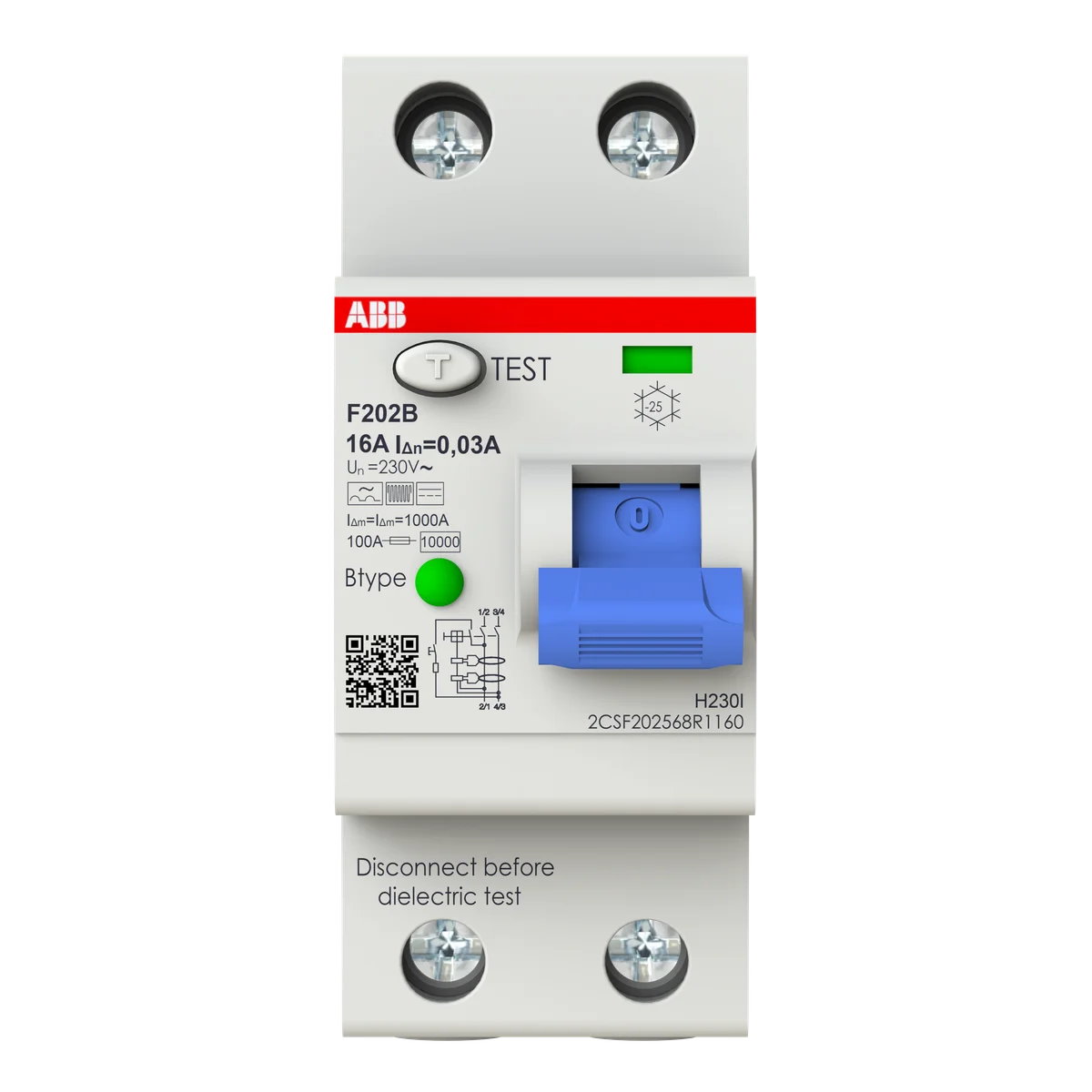 ABB 2CSF202568R1160 F202 B-16/0.03 2P 16A 30mA DIN-Rail Residual Curre ...